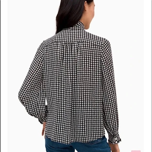Kate Spade Houndstooth Dashing Beauty neck tie blouse black & white size Small - Picture 5 of 13
